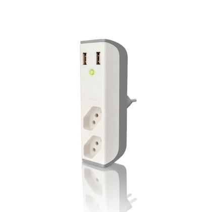 Imagem de Carregador USB + Filtro Coletek, 2 Tomadas, Bivolt, Branco - FL-USB21GWH