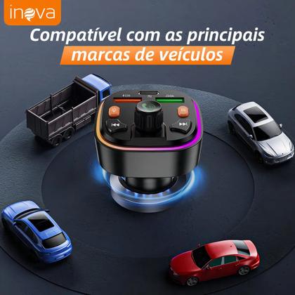 Imagem de Carregador Veicular Automotivo Bluetooth Transmissor Fm Receptor Adaptador QC3.0 Com 1 P