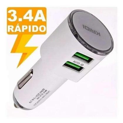 Imagem de Carregador Veicular Carga Rápida 2 Usb + Cabo Lightning Compatível Iphone Kaidi KD-303A