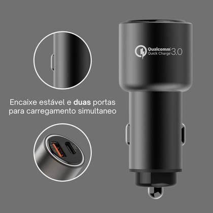 Imagem de Carregador Veicular Super Turbo 67,5W Carregamento Ultra Rápido  USBC Power Delivery USB QC 3.0  Compatível e Seguro Preto ANATEL
