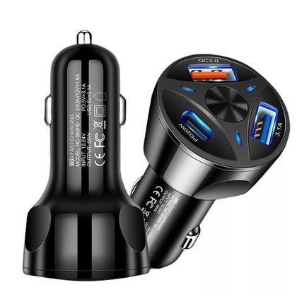 Imagem de Carregador Veicular USB e TIPO-C Turbo 3 Portas - Carregador Para Carros Turbo Rápido