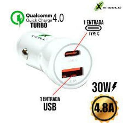 Imagem de CARREGADOR VEICULAR USB USB + Type-C 30W 4.8A X-CELL XC-V13USB