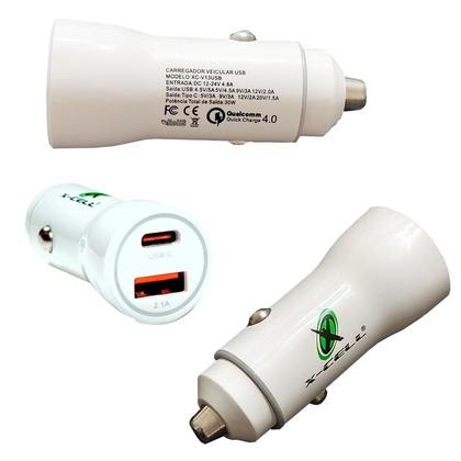 Imagem de CARREGADOR VEICULAR USB USB + Type-C 30W 4.8A X-CELL XC-V13USB