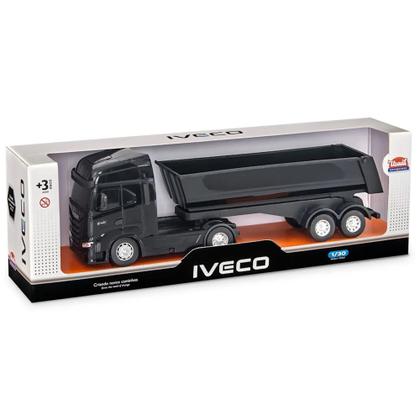 Imagem de Carreta Basculante Iveco S-Way Caminhão de Brinquedo Realista Ergue Caçamba na Caixa