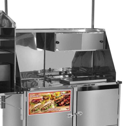 Imagem de Carrinho 3 em 1 Cefaz Hot Dog, Lanche Churrasco Luxo Inox Rodas Pneumáticas e Toldo LC12P/T