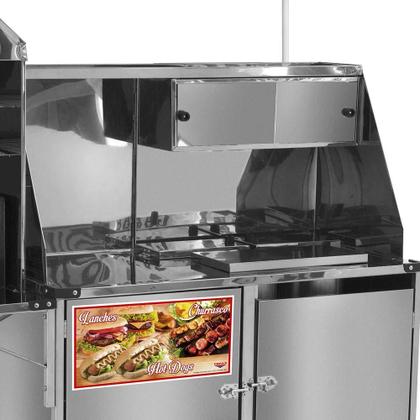 Imagem de Carrinho 3 em 1 Cefaz Hot Dog, Lanche e Churrasco Luxo Inox Rodas Maciças e Guarda Sol LC11M/GS