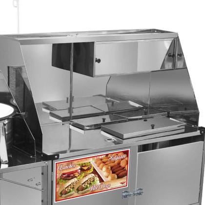 Imagem de Carrinho 3 em 1 Cefaz Hot Dog Lanche e Salgado Luxo Inox Rodas Pneumáticas e Guarda Sol L28P/GS