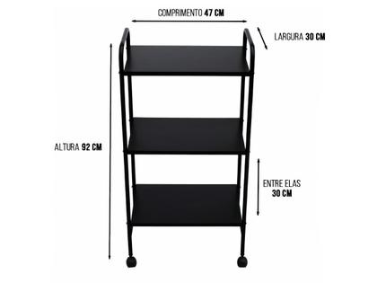 Imagem de Carrinho Armário Organizador Auxiliar Multiuso em aço 3 Prateleira de Mdf com rodinhas Estética Salão Manicure Tatuagem