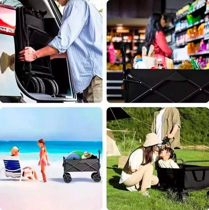 Imagem de Carrinho Articulado Praia Camping Dobrável Portátil 120k Mul Preto