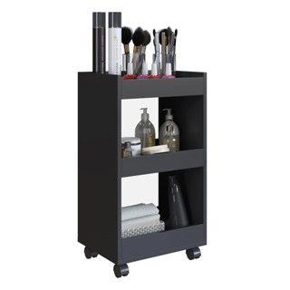 Imagem de Carrinho Auxiliar com Rodinhas Manicure Estética Salão de Beleza Cabeleleiro Organizador 3 Prateleiras Preto