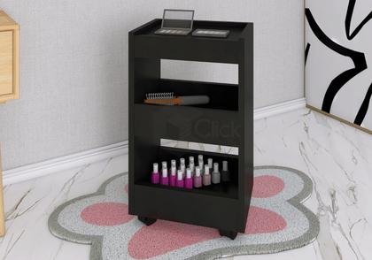Imagem de Carrinho Auxiliar com Rodinhas Suporte para Esmalte Salão de Beleza Manicure Organizador 3 Prateleiras Preto