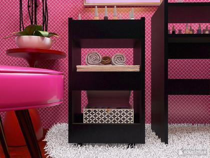 Imagem de Carrinho Auxiliar com Rodinhas Suporte para Esmalte Salão de Beleza Manicure Organizador 3 Prateleiras Preto