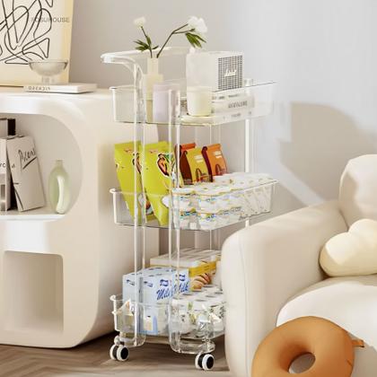 Imagem de Carrinho Auxiliar de Acrílico Transparente com 3 Prateleiras e Rodinhas