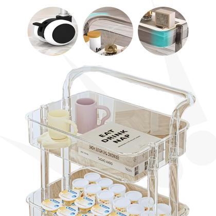 Imagem de Carrinho Auxiliar de Acrílico Transparente com 3 Prateleiras e Rodinhas