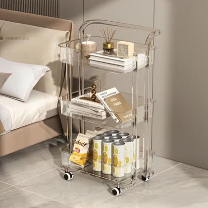 Imagem de Carrinho Auxiliar de Acrílico Transparente com 3 Prateleiras e Rodinhas