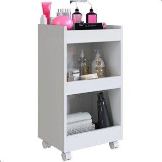Imagem de Carrinho Auxiliar Multiuso com Rodinhas Banheiro Quarto Cozinha Escritório Organizador 3 Prateleiras Branco