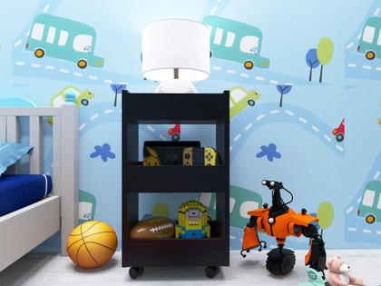 Imagem de Carrinho Auxiliar Multiuso com Rodinhas Banheiro Quarto Cozinha Escritório Organizador 3 Prateleiras Preto