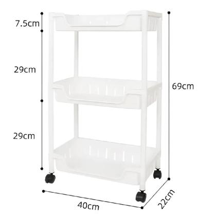 Imagem de Carrinho Auxiliar Organizador Multiuso Cozinha Fruteira Manicure Brinquedos 3 Cesto Prateleira Lavanderia Quarto Gancho