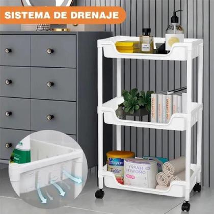 Imagem de Carrinho Auxiliar Organizador Multiuso Cozinha Fruteira Manicure Brinquedos 3 Cestos Prateleira Lavanderia Quarto Banhei