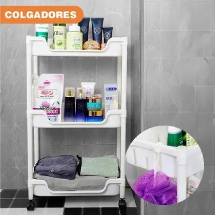 Imagem de Carrinho Auxiliar Organizador Multiuso Cozinha Fruteira Manicure Brinquedos 3 Cestos Prateleira Lavanderia Quarto Banhei