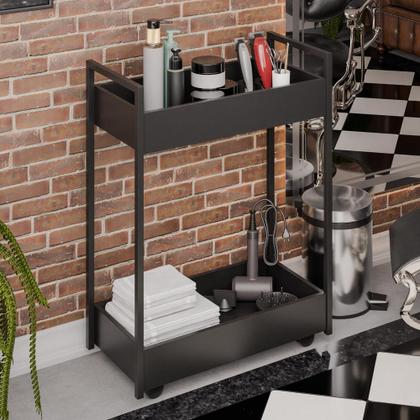 Imagem de Carrinho Auxiliar Para Salão de Beleza Lara 70cm em Aço com Rodízios Preto - Desk Design