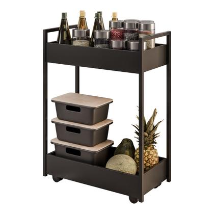 Imagem de Carrinho Auxiliar Para Salão de Beleza Lara 70cm em Aço com Rodízios Preto - Desk Design