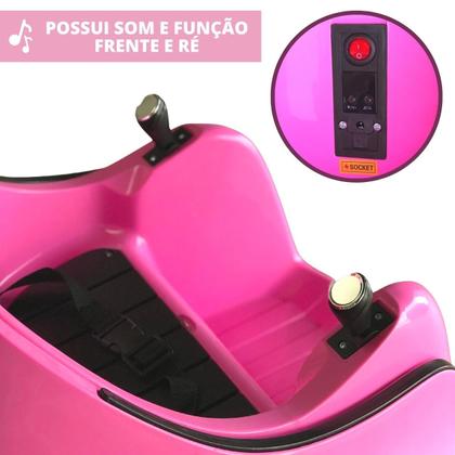 Imagem de Carrinho Bate Tromba Elétrico 6V Gira 360 com Controle Remoto Infantil Rosa Brinqway Bw-212 Rs