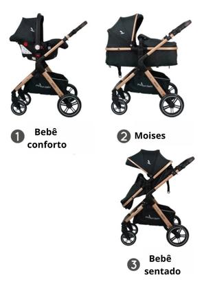 Imagem de Carrinho Bebê Conforto +base Kansas Premium Baby Gold Black