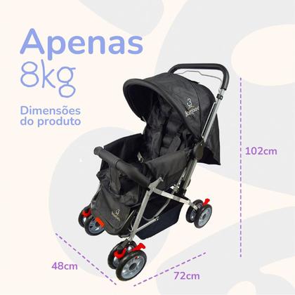 Imagem de Carrinho Bebê Passeio Menina Menino Reclinável Vira Berço Alça Reversível com Mosquiteiro Bamboo + Bolsa