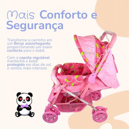 Imagem de Carrinho Bebê Passeio Menina Menino Reclinável Vira Berço Alça Reversível com Mosquiteiro Bamboo + Bolsa