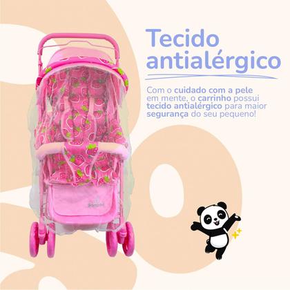 Imagem de Carrinho Bebê Passeio Menina Menino Reclinável Vira Berço Alça Reversível com Mosquiteiro Bamboo + Bolsa