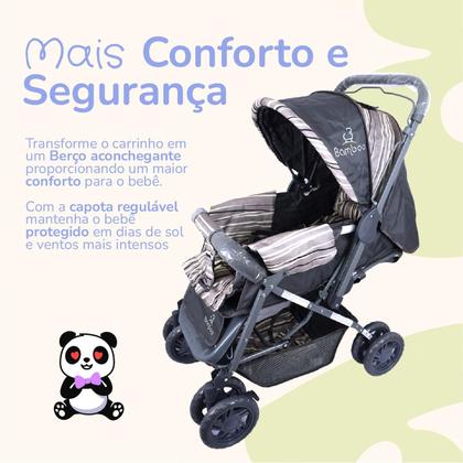 Imagem de Carrinho Bebê Passeio Menina Menino Reclinável Vira Berço Alça Reversível com Mosquiteiro Bamboo + Bolsa