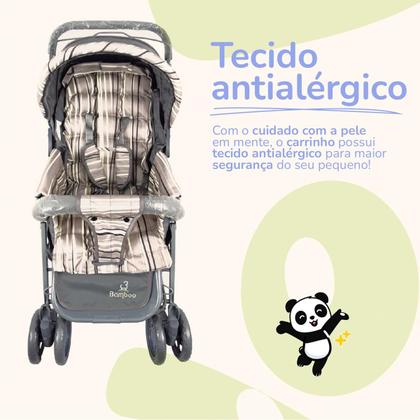 Imagem de Carrinho Bebê Passeio Menina Menino Reclinável Vira Berço Alça Reversível com Mosquiteiro Bamboo + Bolsa