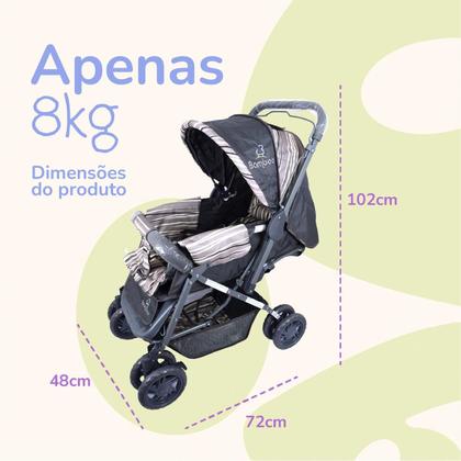 Imagem de Carrinho Bebê Passeio Menina Menino Reclinável Vira Berço Alça Reversível com Mosquiteiro Bamboo + Bolsa