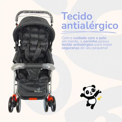 Imagem de Carrinho Bebê Passeio Menina Menino Reclinável Vira Berço Alça Reversível com Mosquiteiro Bamboo + Bolsa