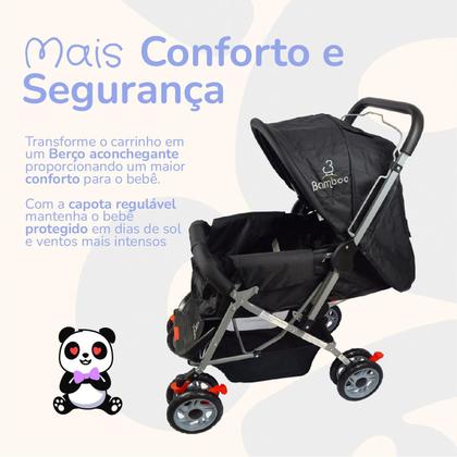 Imagem de Carrinho Bebê Passeio Menina Menino Reclinável Vira Berço Alça Reversível com Mosquiteiro Bamboo + Bolsa