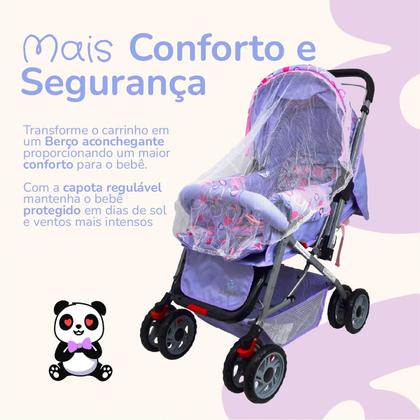 Imagem de Carrinho Bebê Passeio Menina Menino Reclinável Vira Berço Alça Reversível com Mosquiteiro Bamboo + Bolsa