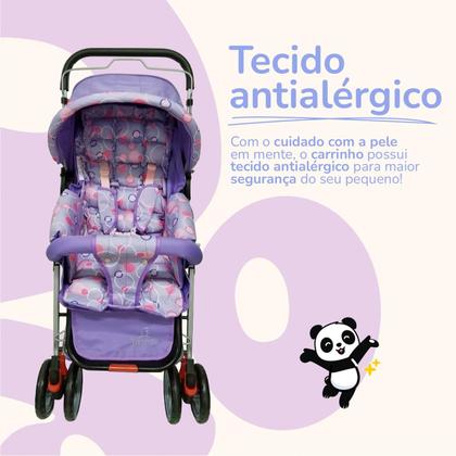 Imagem de Carrinho Bebê Passeio Menina Menino Reclinável Vira Berço Alça Reversível com Mosquiteiro Bamboo + Bolsa