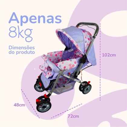 Imagem de Carrinho Bebê Passeio Menina Menino Reclinável Vira Berço Alça Reversível com Mosquiteiro Bamboo + Bolsa