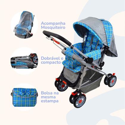 Imagem de Carrinho Bebê Passeio Menina Menino Reclinável Vira Berço Alça Reversível com Mosquiteiro Bamboo + Bolsa