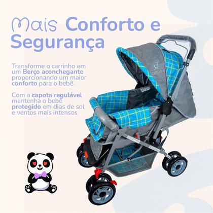 Imagem de Carrinho Bebê Passeio Menina Menino Reclinável Vira Berço Alça Reversível com Mosquiteiro Bamboo + Bolsa