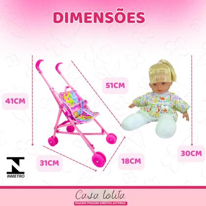 Imagem de Carrinho + Boneca Brinquedo Rosa Bebe Menina Reborn Infantil