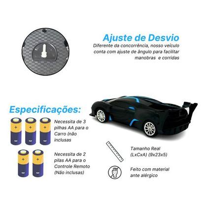 Imagem de Carrinho Brinquedo Controle Remoto 4 Funções Luzes Farol de LED 1:18 Presente Meninos e Meninas Cores Azul Vermelho Verde