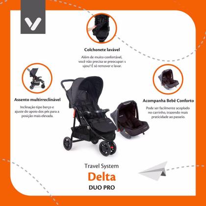 Imagem de Carrinho com Bebê Conforto Travel System Delta Duo Pro Voyage Rosa Mescla