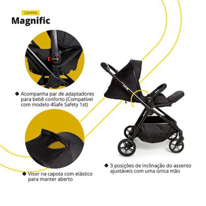 Imagem de Carrinho com Bebê Conforto Travel System Magnific Trio Full Black - Safety 1st