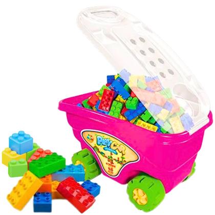 Imagem de Carrinho Com Blocos De Montar De Brinquedo Coloridos 48 Peças Infantil Playcar Bloco GGB Brinquedos