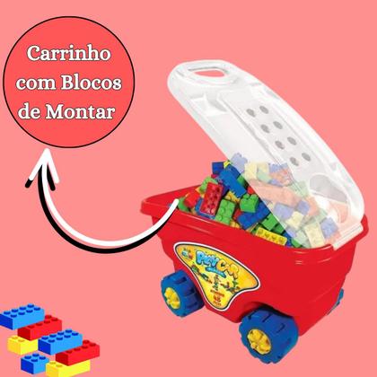 Imagem de Carrinho Com Blocos De Montar De Brinquedo Coloridos 48 Peças Infantil Playcar Bloco GGB Brinquedos