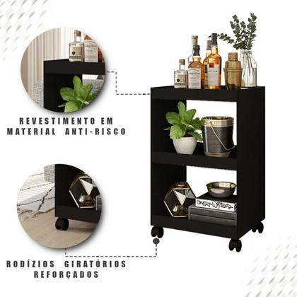 Imagem de Carrinho com Rodinhas Multiuso Bar Aparador Organizador Com 3 Prateleiras