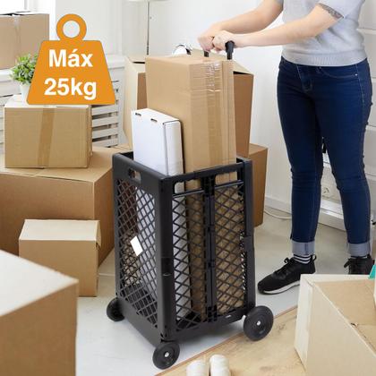 Imagem de Carrinho Compras Feira Cesta Dobrável C/ 4 Rodinhas 25Kg 60L