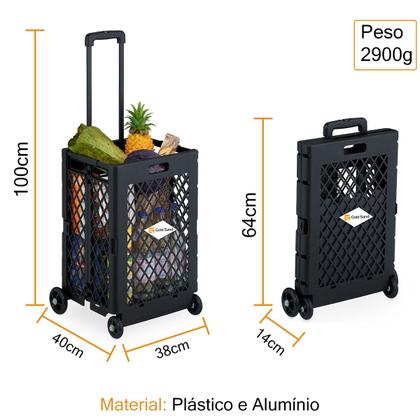 Imagem de Carrinho Compras Feira Cesta Dobrável C/ 4 Rodinhas 25Kg 60L